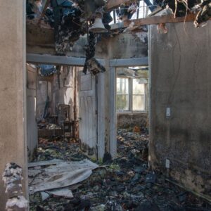 Fire and water damaged interior